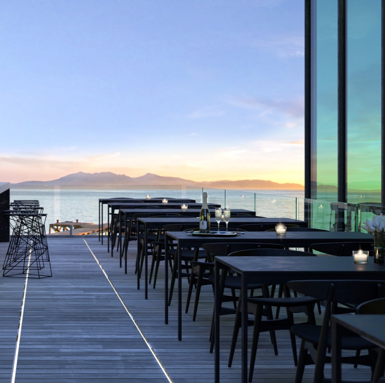 Rooftop terrace with electric heater